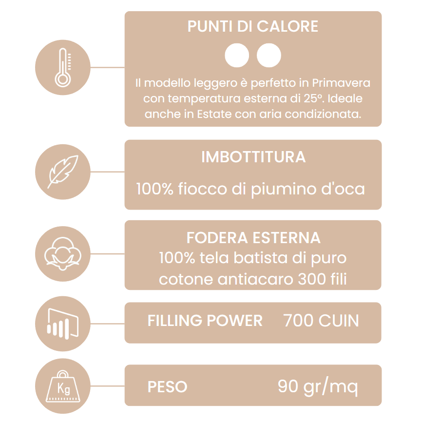 Piumino Primaverile Monaco 2* in 100% Fiocco Piumino d'Oca