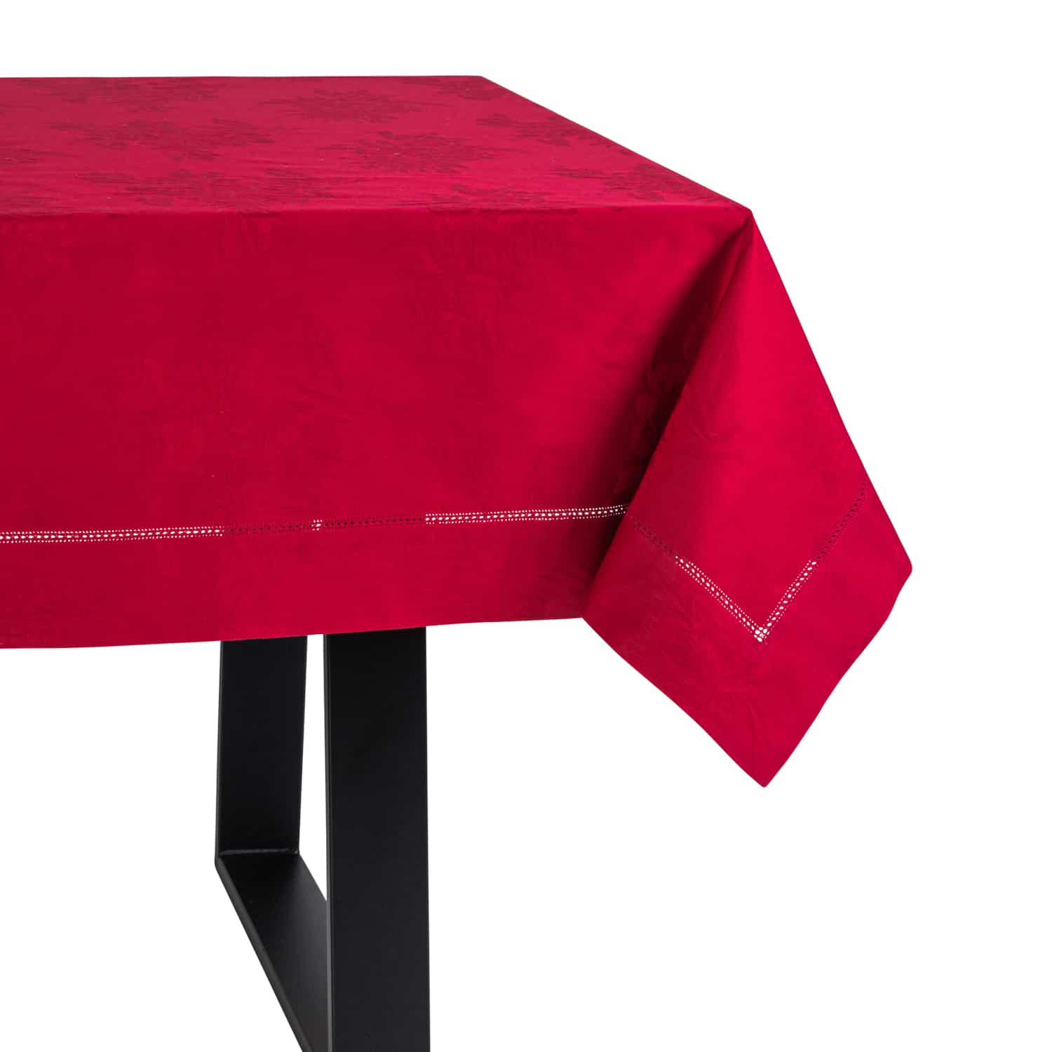 Bestickte Tischdecke aus 100 % Flanellbaumwolle Bordeaux