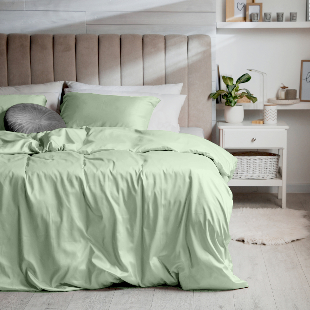 Aquamarine 100% Cotton Satin Duvet Cover with Pillowcases