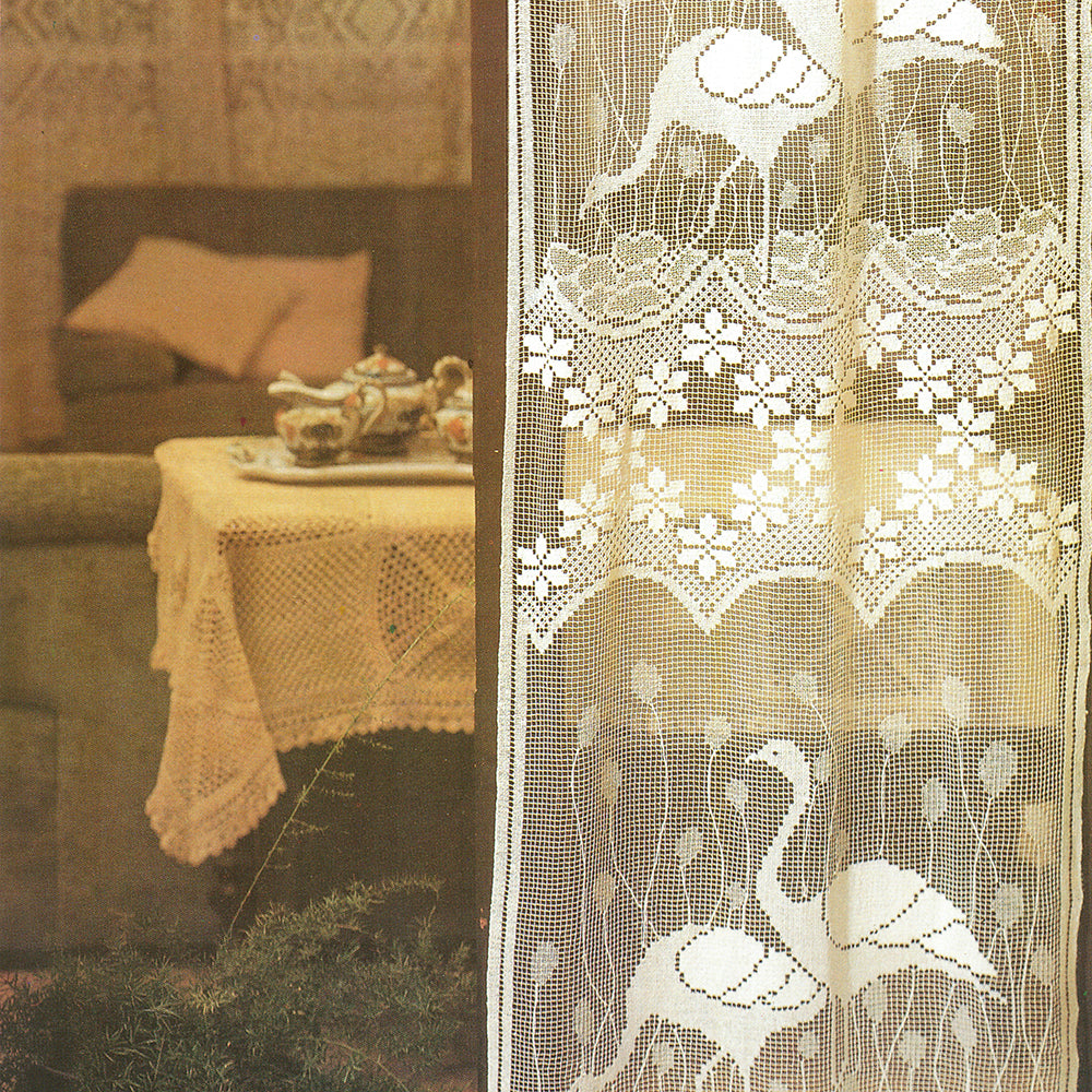 Pair of 100% Cotton Filet Curtains Airone variant