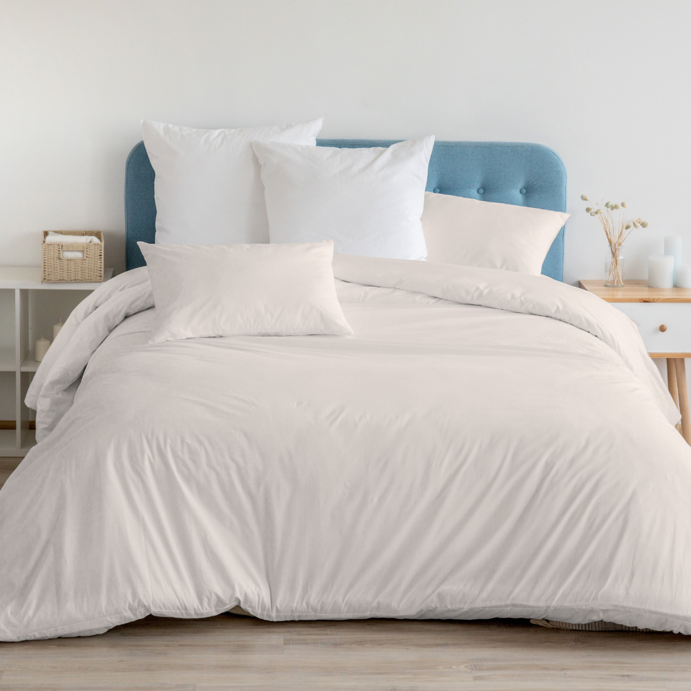 100% Ivory Cotton Percale Duvet Cover with Pillowcases