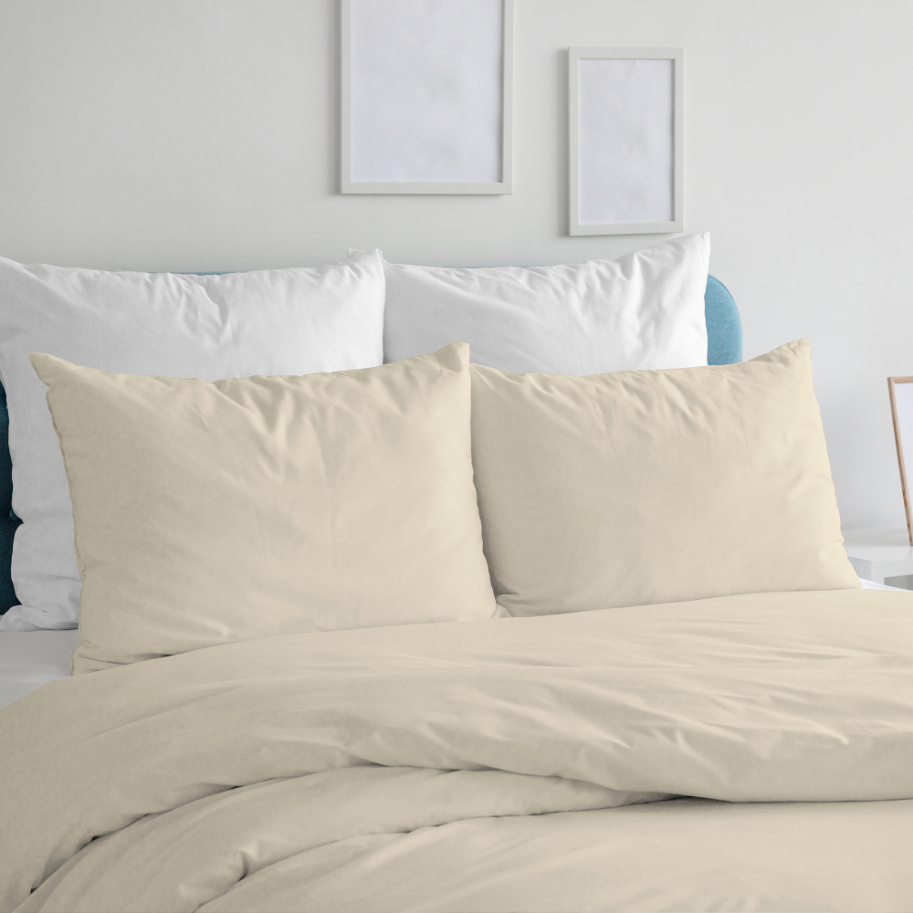 Duvet cover in 100% Cream Beige Cotton with Pillowcases