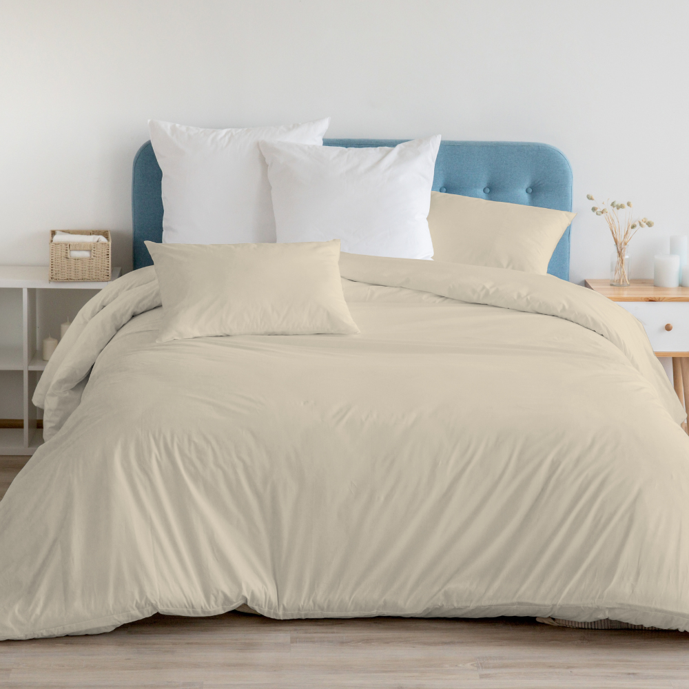 Duvet cover in 100% Cream Beige Cotton with Pillowcases