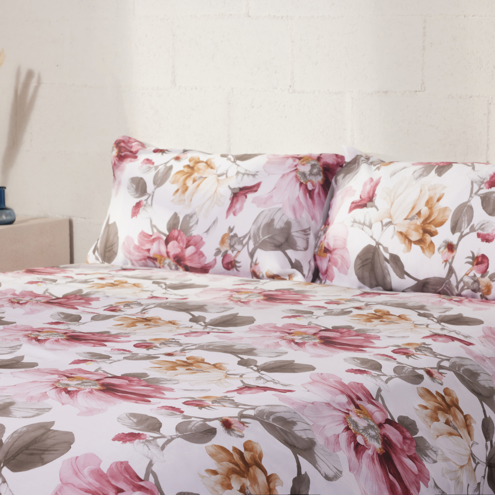 Duvet cover with gray Cassis printed satin pillowcases
