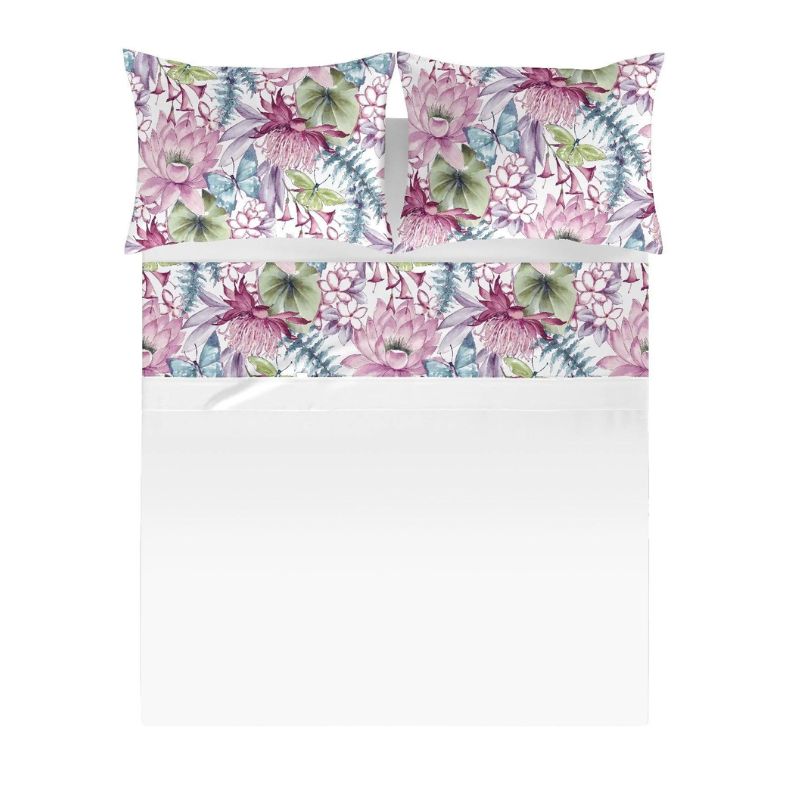 Sheet set with 100% Cotton Pink Ferns print