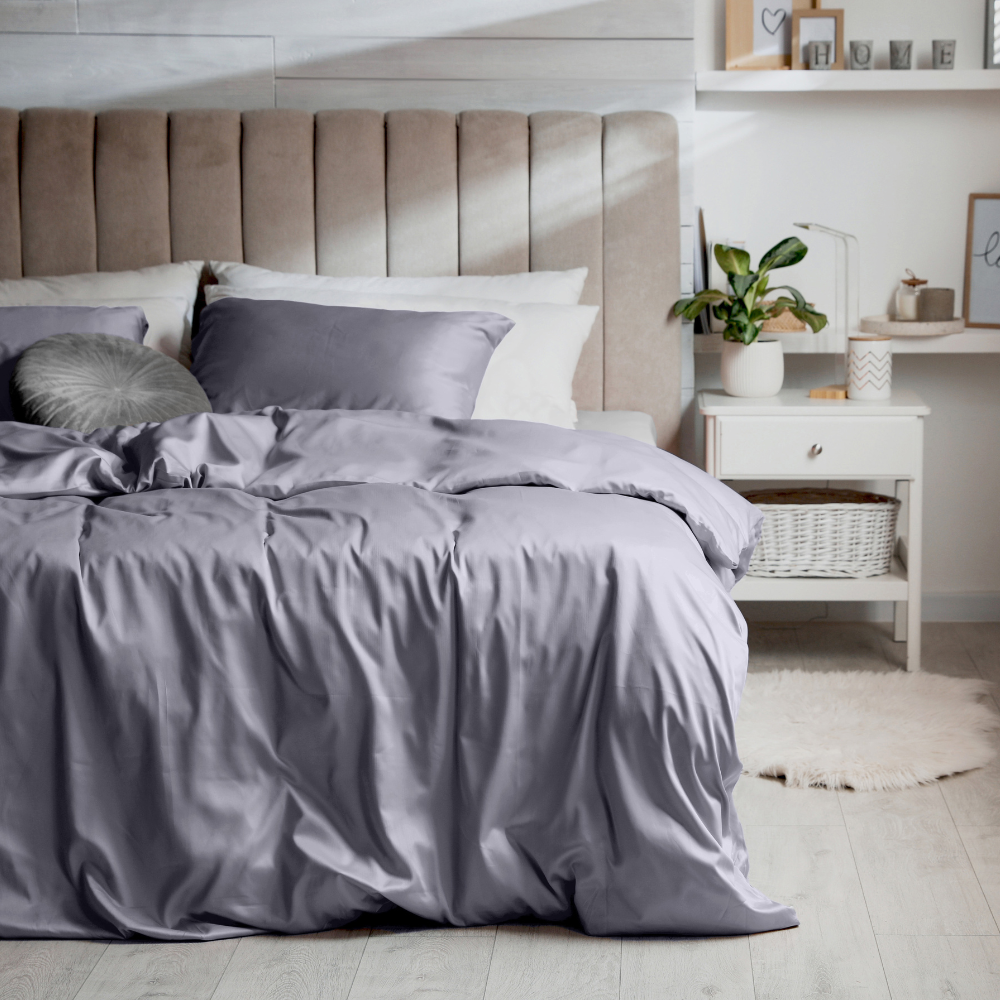 Imperial Gray 100% Cotton Satin Duvet Cover with Pillowcases