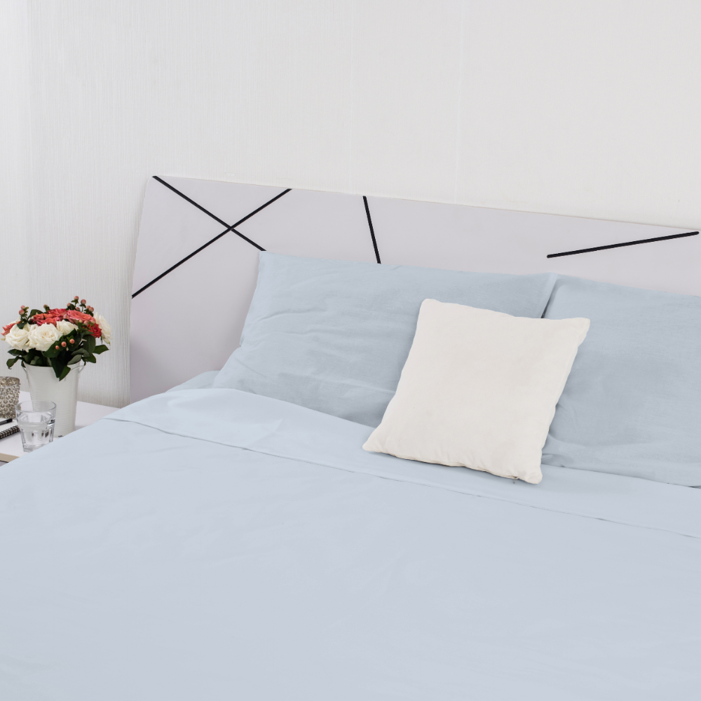 Horizontales, blaues Bettlaken-Set aus 100 % Perkal-Baumwolle