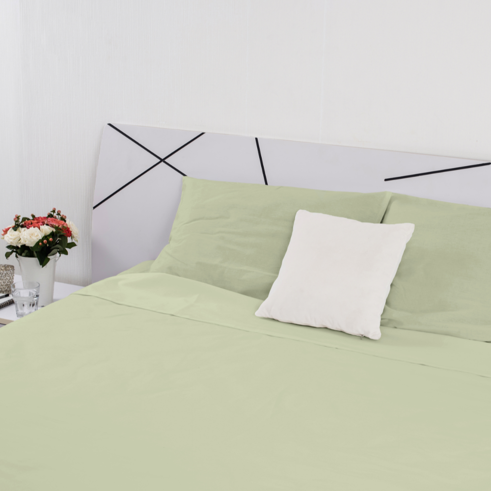 Salbeigrünes Bettlaken-Set aus 100 % Baumwollperkal