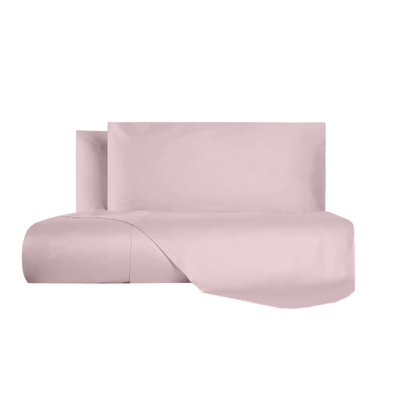 Duvet cover with pillowcases in powder pink cotton satin