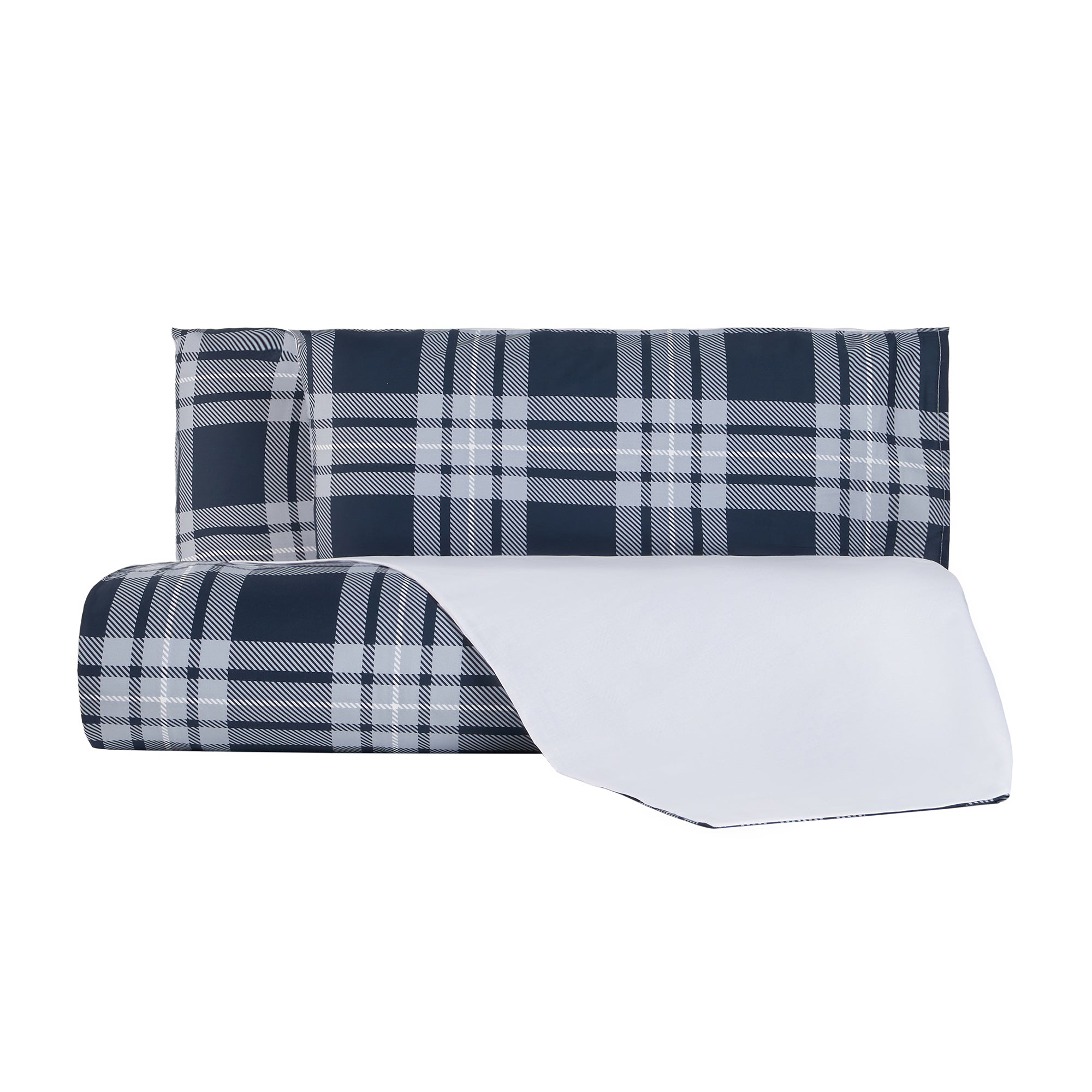 Funda nórdica y fundas de almohada 100% satén con estampado de tartán azul Newport
