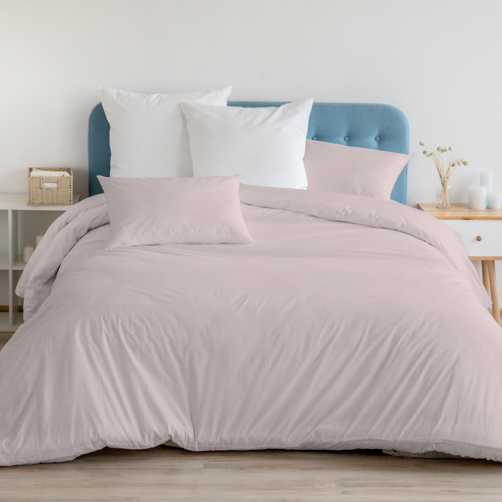 Pearl Pink 100% Cotton Percale Duvet Cover with Pillowcases
