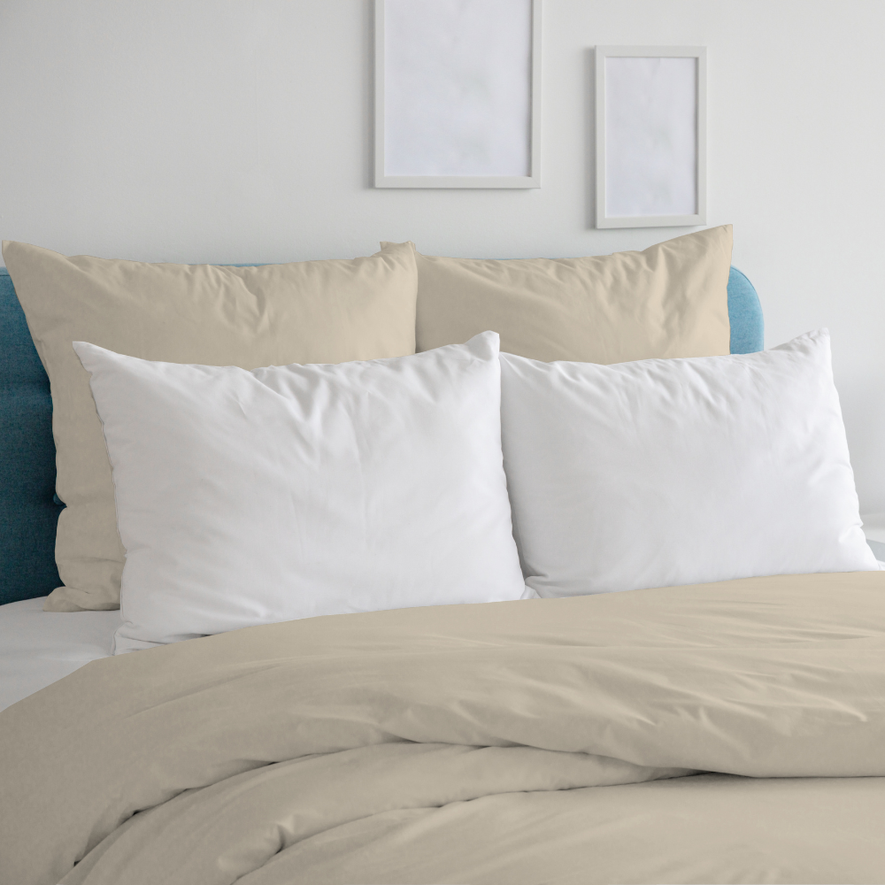 100% Sand Cotton Percale Duvet Cover with Pillowcases