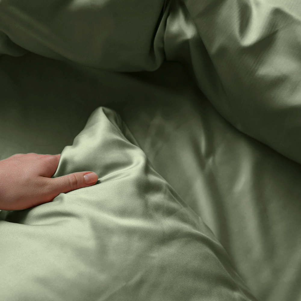 Funda nórdica con fundas de almohada de satén de algodón 100% verde salvia