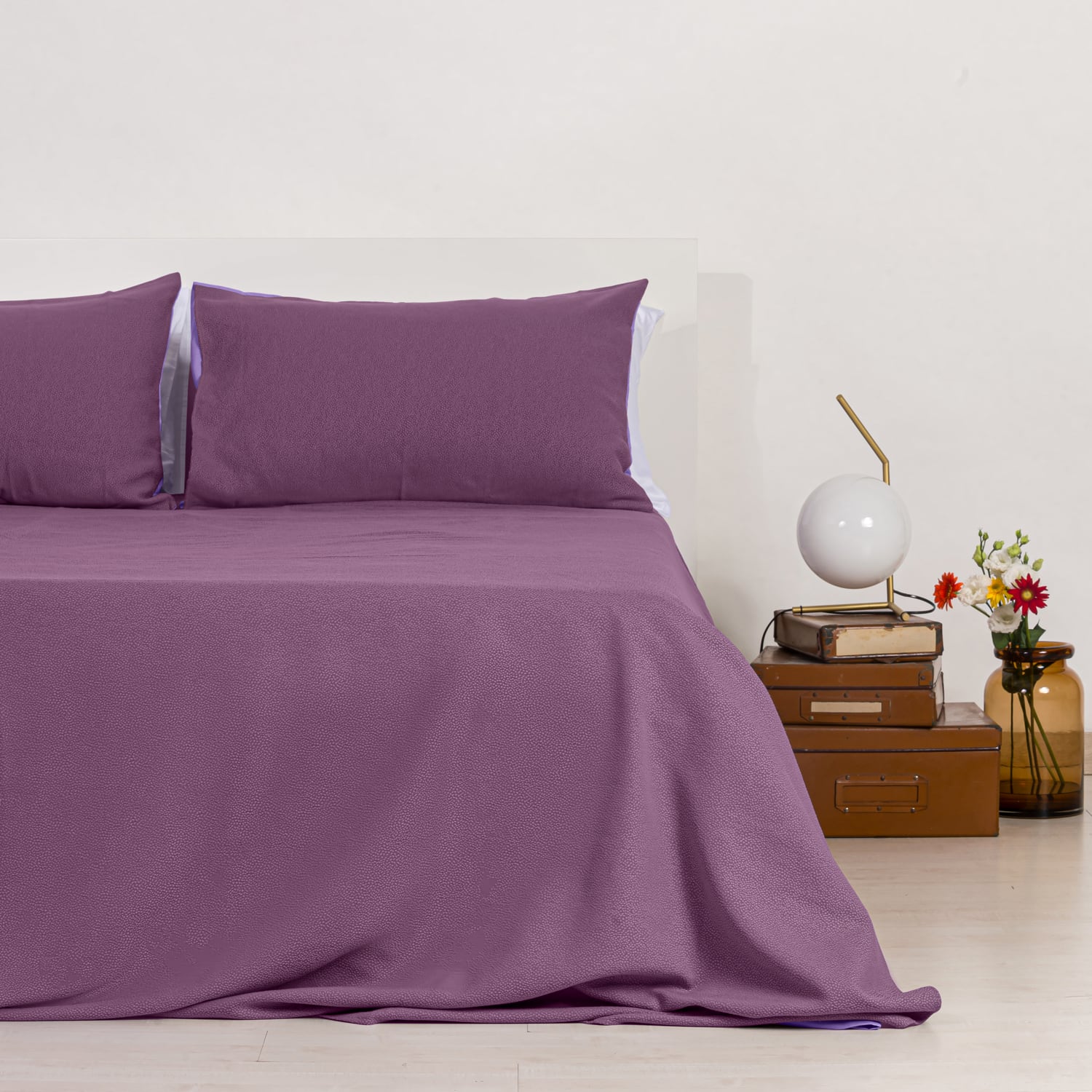 Completo copriletto con federe in cotone Jacquard Keppler Malva