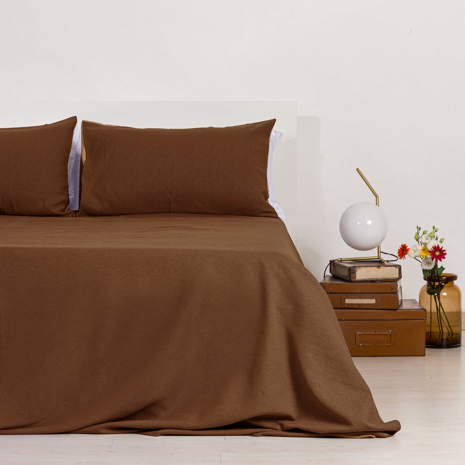 Completo copriletto con federe in cotone Jacquard Keppler Nocciola
