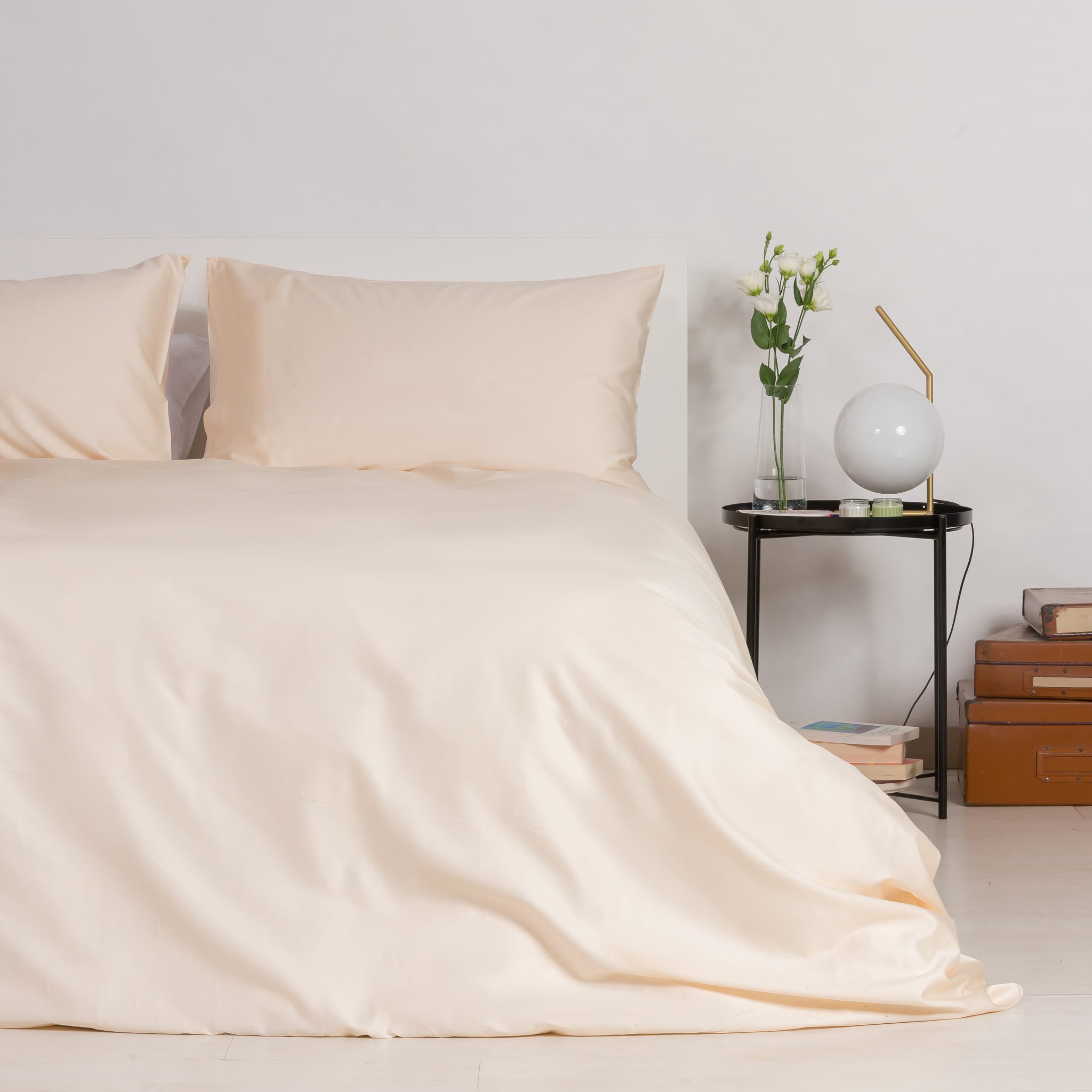 Bettbezug aus 100 % Baumwollsatin Beige Creme