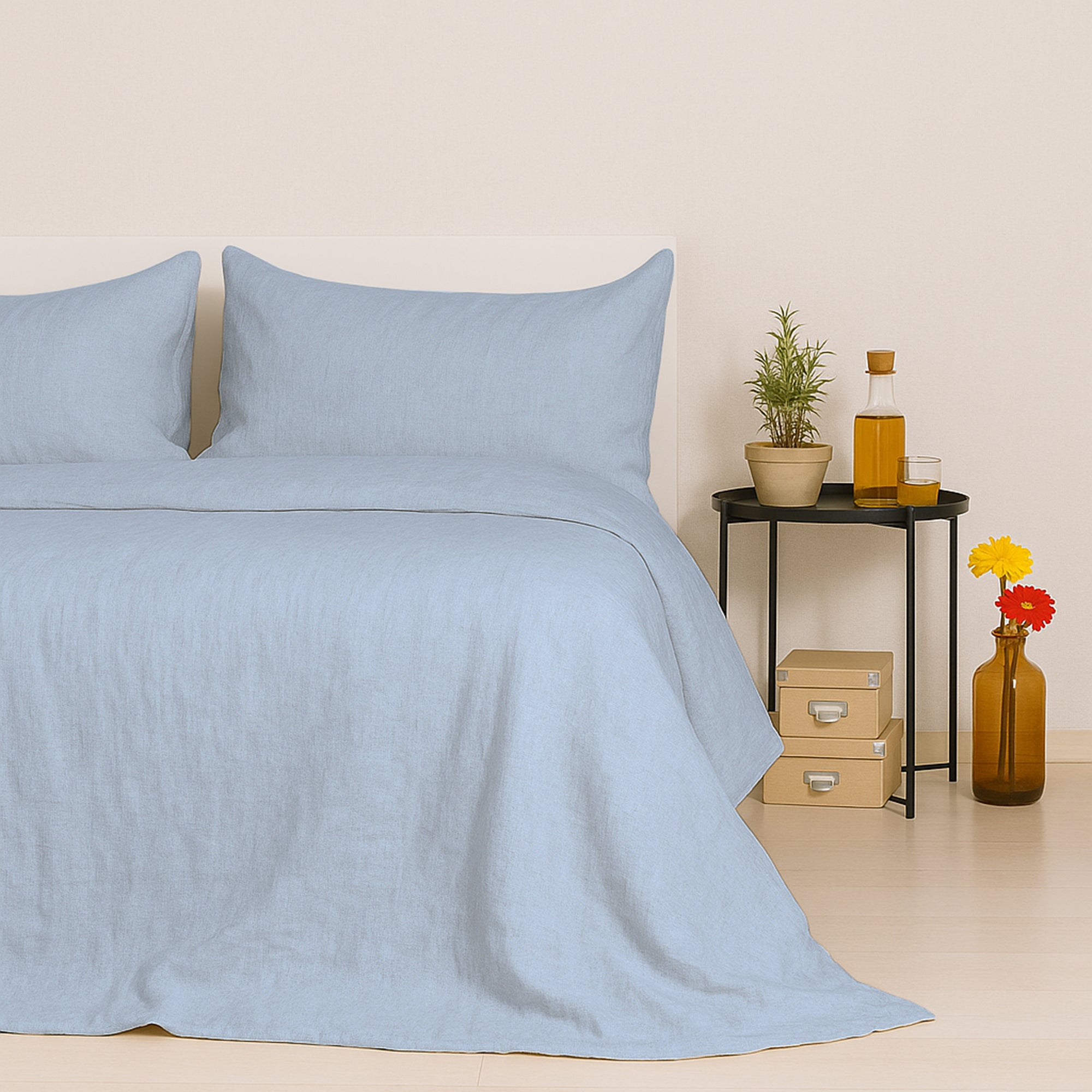 Completo Lenzuola in Lino 100% Azzurro