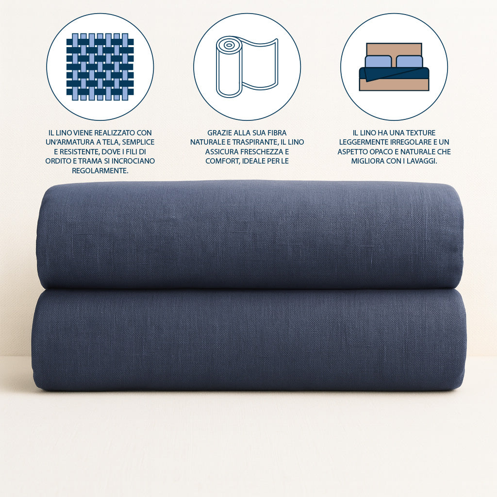 Completo Lenzuola in Lino 100% Blu