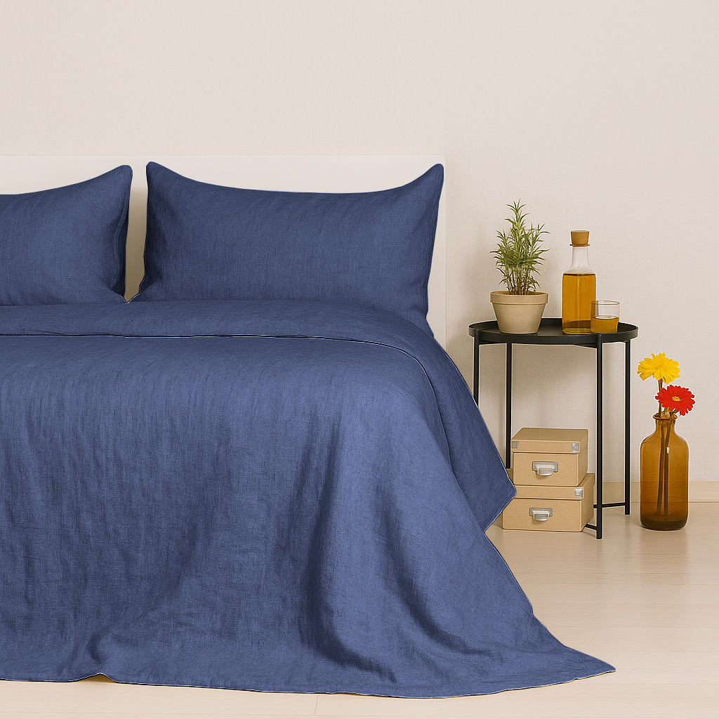 Completo Lenzuola in Lino 100% Blu