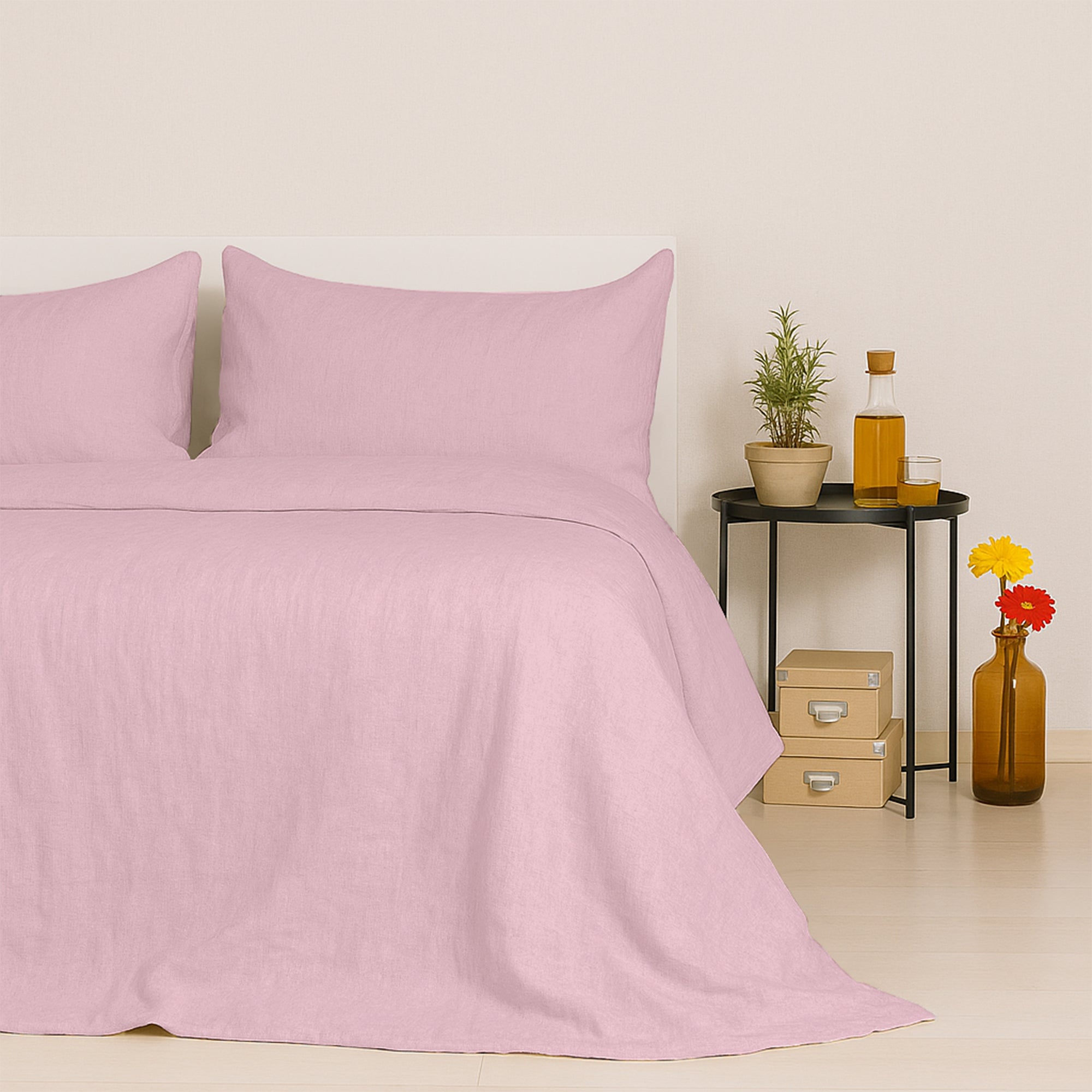 Completo Lenzuola in Lino 100% Rosa