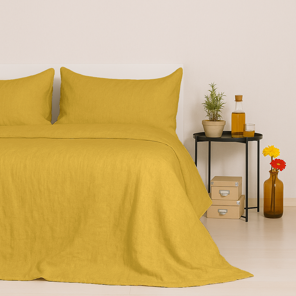 Completo Lenzuola in Lino 100% Senape