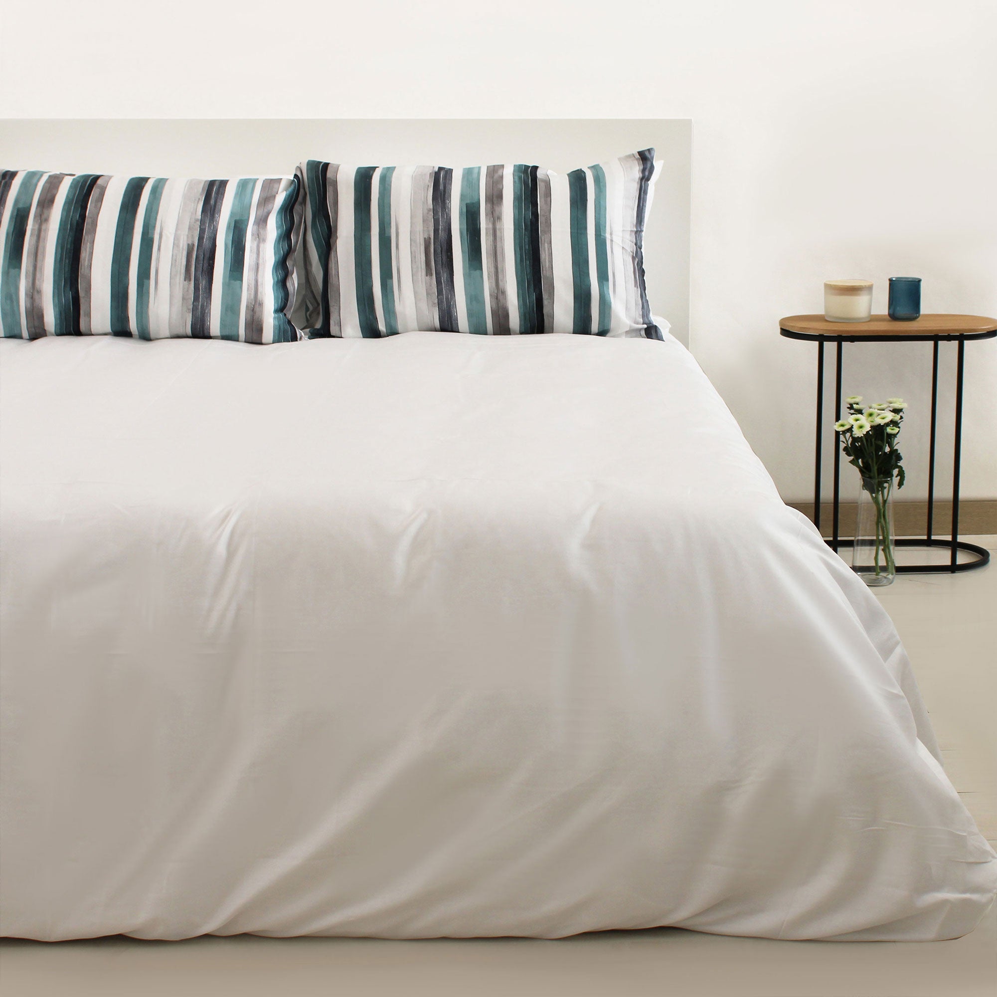 Copripiumino Linear in 100% Raso di Cotone Stampato Doubleface con Federe