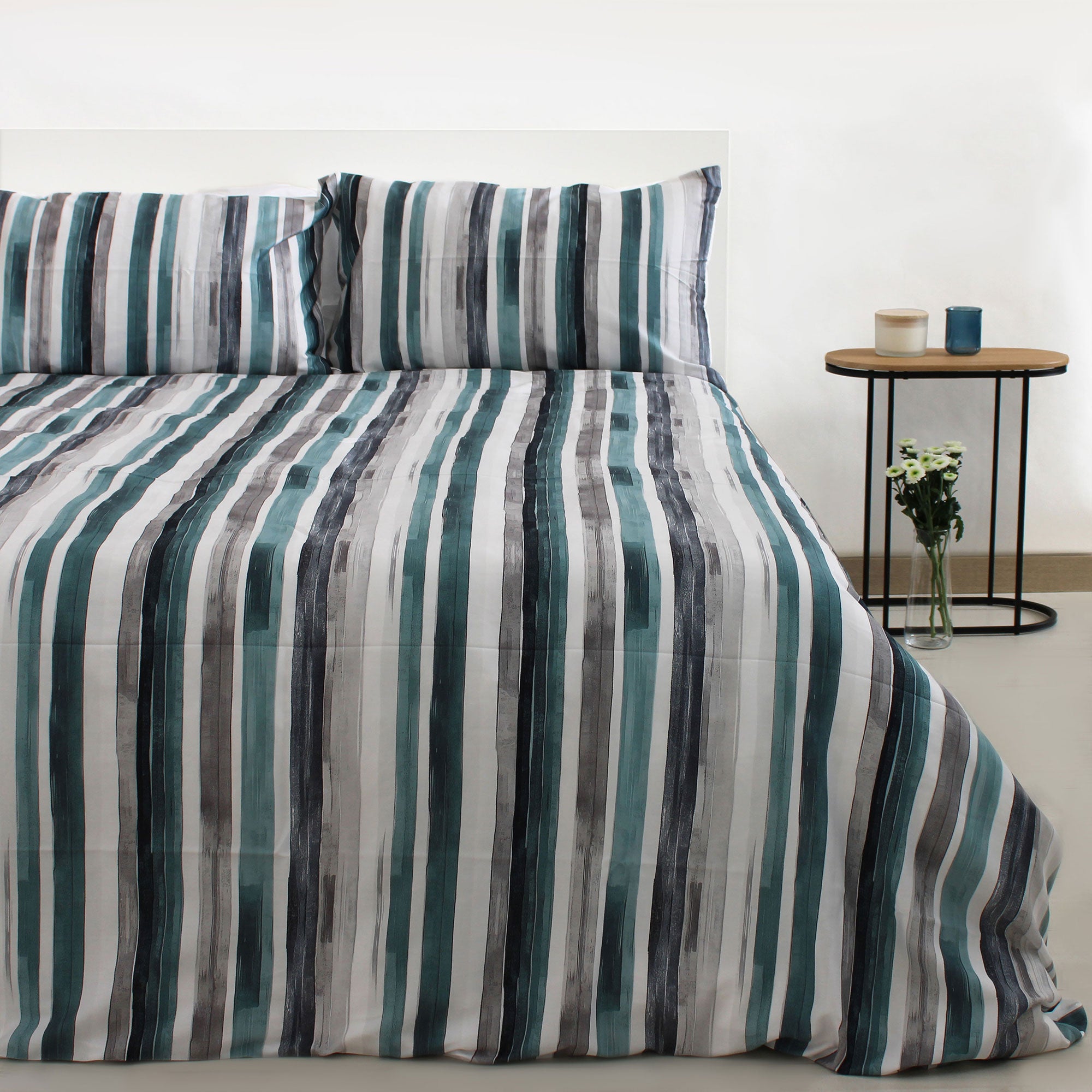 Copripiumino Linear in 100% Raso di Cotone Stampato Doubleface con Federe