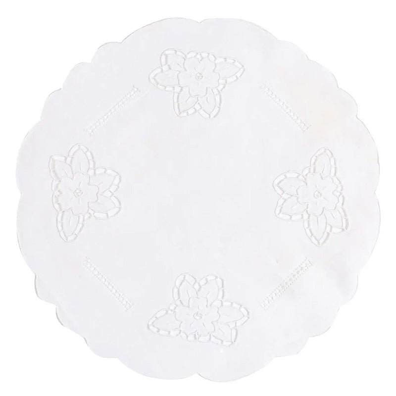Centrino centrotavola rotondo ricamato a mano in misto Lino e Cotone Made in Italy variante Vanessa