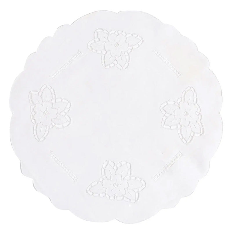 Hand-embroidered round centerpiece doily in Linen and Cotton blend Made in Italy, Vanessa variant
