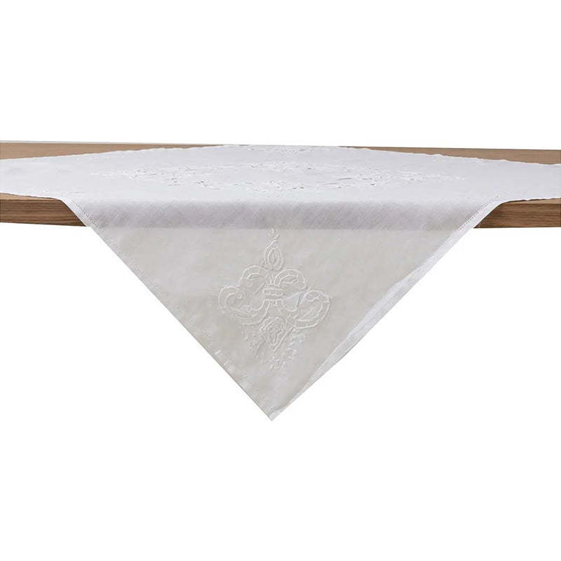 Centro de mesa bordado a mano en mezcla de lino y algodón Made in Italy variante toscana