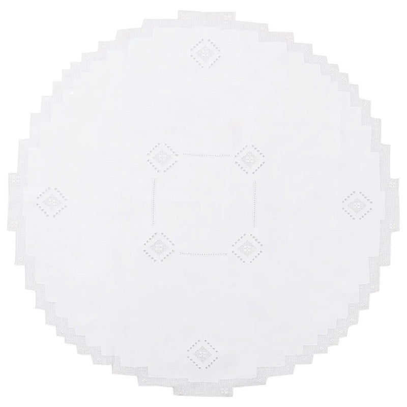 Hand-embroidered round centerpiece doily in pure linen Made in Italy variant Etruria