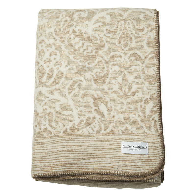 Wool blend blanket with Princess Beige Jacquard design