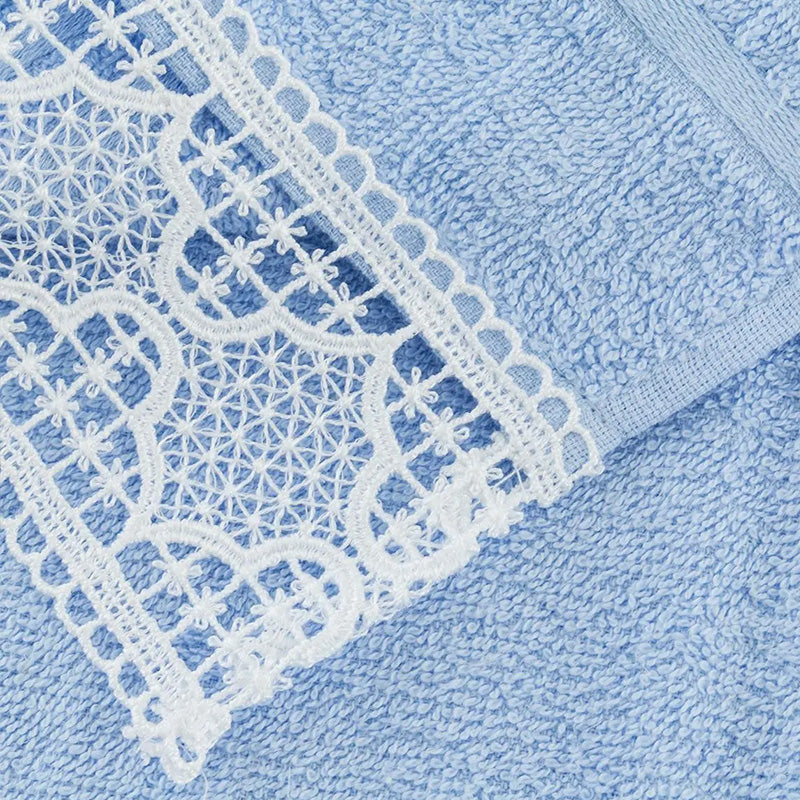 Guest Pair and Sponge Towel with macramé insert 1662 Made in Italy Light blue