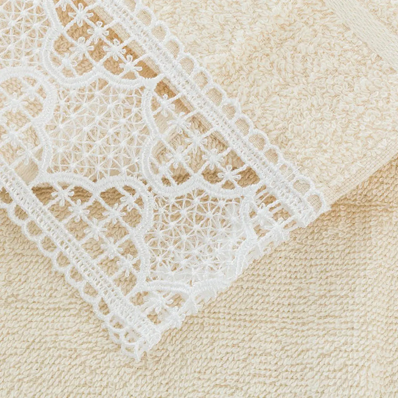 Guest Pair and Sponge Towel with Macramè Insert 1662 Made in Italy Beige