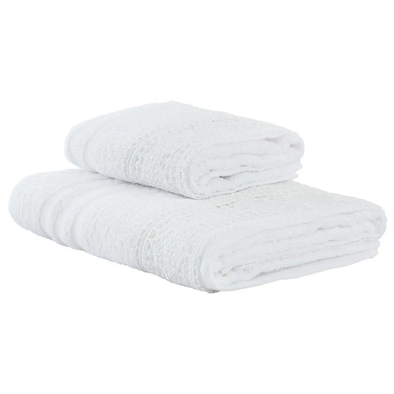 Pair of Guest and Terry Towel with macramé insert 1662 Made in Italy White