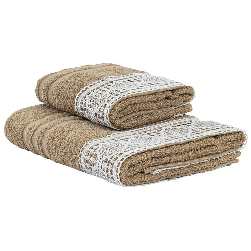 Sponge Guest Set and Towel with macramé insert 1662 Made in Italy Écru