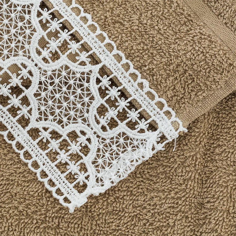 Sponge Guest Set and Towel with macramé insert 1662 Made in Italy Écru