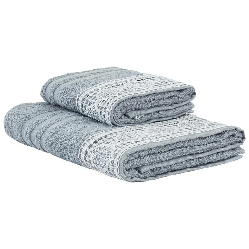 Pair of Guest and Terry Towel with macramé insert 1662 Made in Italy Gray