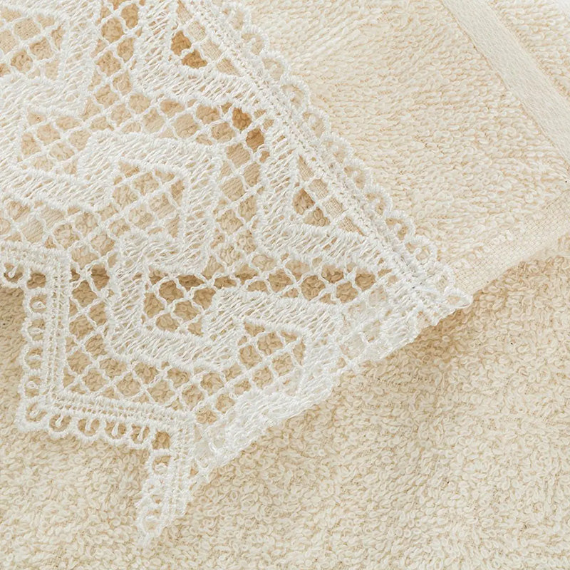 Guest Pair and Sponge Towel with Macramè Insert 1689 Made in Italy Beige