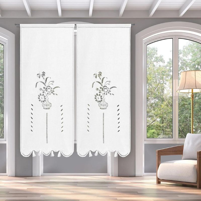 Tende Ricamate A Mano Zenoni & Colombi - Coppia In Misto Lino 55% E Cotone 45%, Varie Misure (es. 58x160 Cm) - Made In Italy - Foto 6