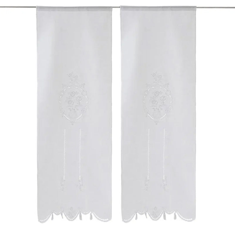 Par de cortinas bordadas a mano en mezcla de lino Made in Italy, variante italiana 800