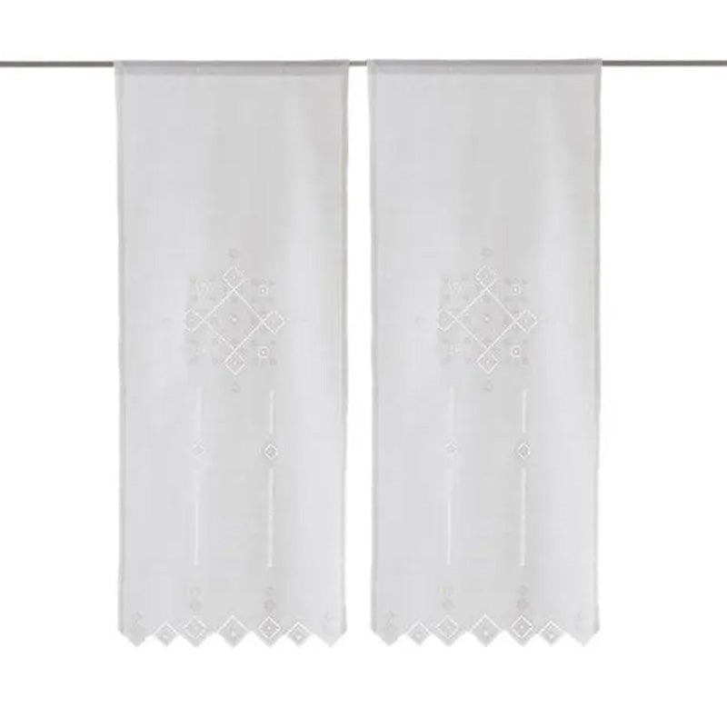 Paar handbestickte Vorhänge aus Leinenmischung, hergestellt in Italien, Variante mit italienischem Antikstich