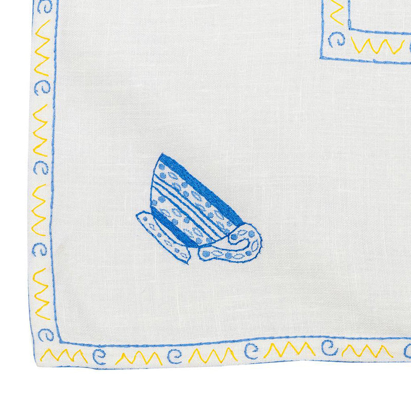 Tea tablecloth + 4 embroidered napkins 100% Linen, Mug variant