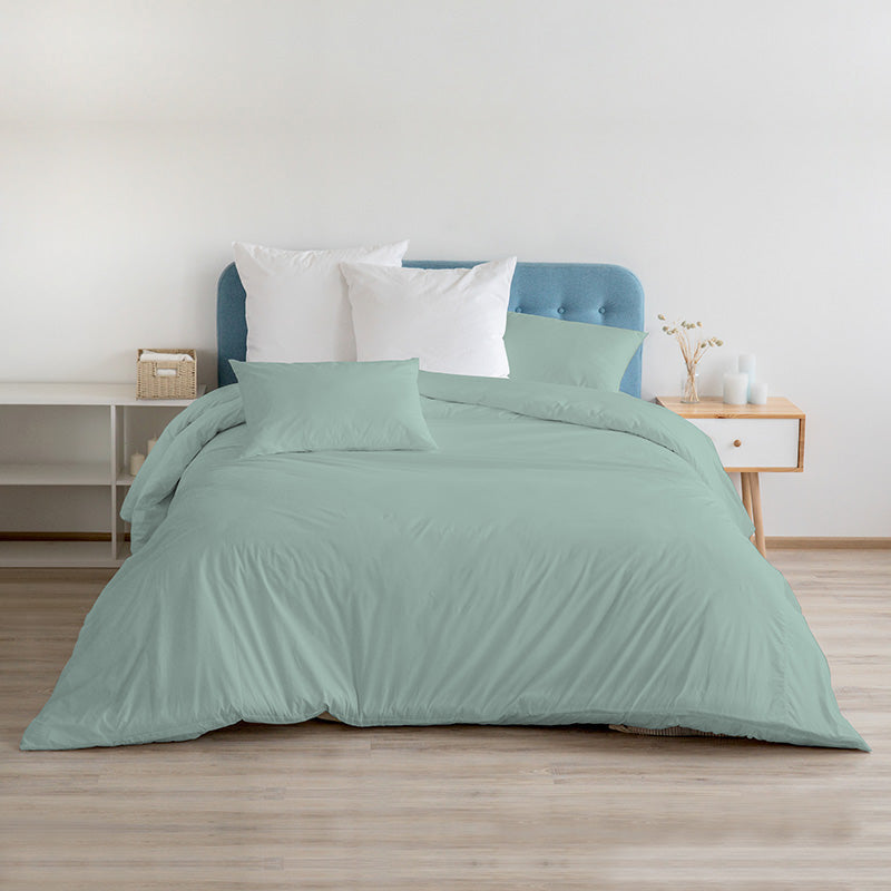 Bettbezug mit Kissenbezügen aus 100 % Aquamarin-Baumwolle