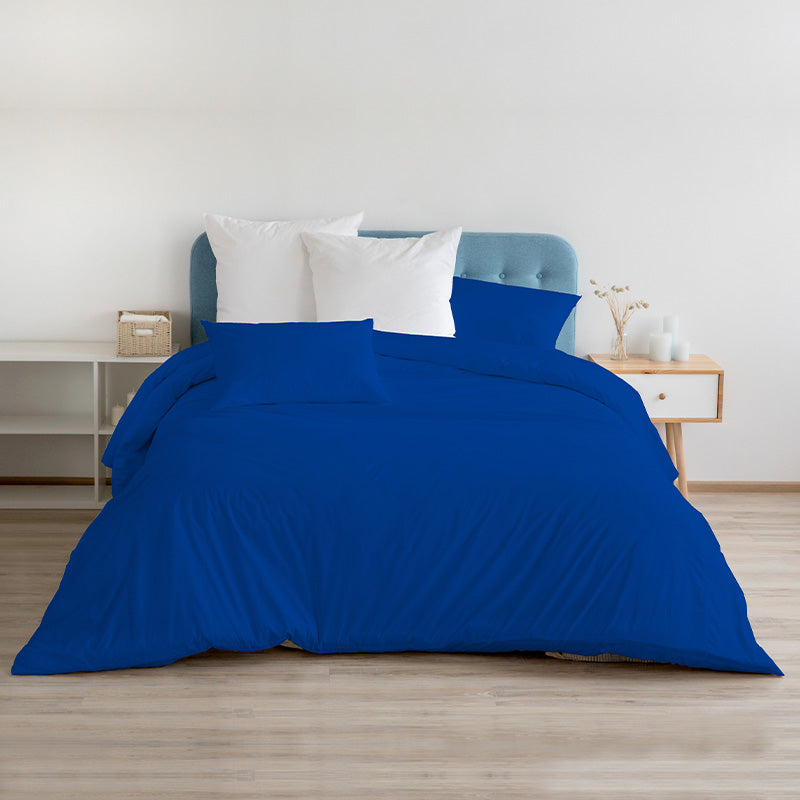 Duvet cover with pillowcases in 100% Royal Blue Cotton