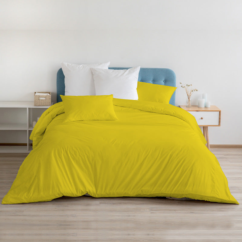 Duvet cover with pillowcases in 100% Yellow Cotton