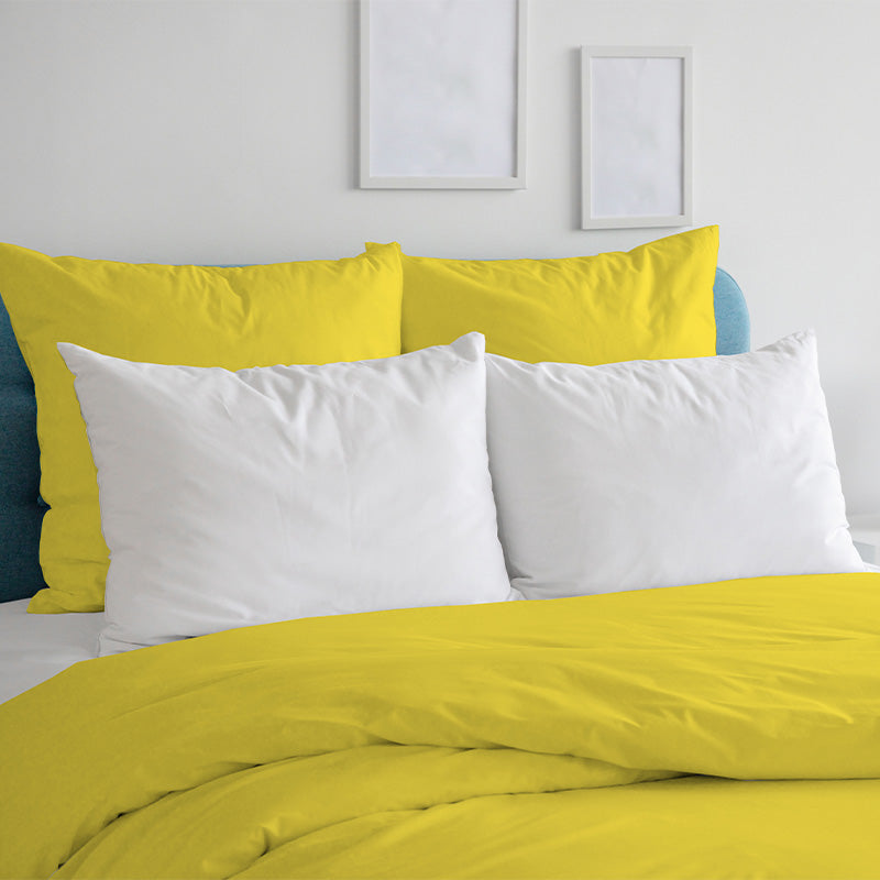 Duvet cover with pillowcases in 100% Yellow Cotton