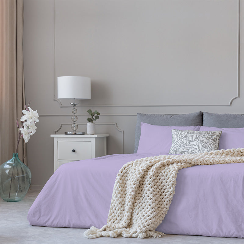 Duvet cover with pillowcases in 100% Lilac Cotton