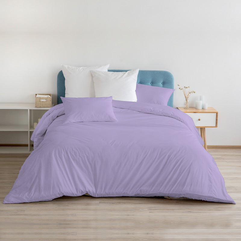 Duvet cover with pillowcases in 100% Lilac Cotton