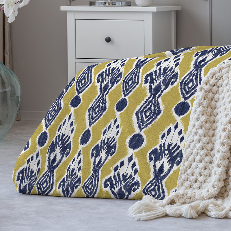 Duvet cover with pillowcases in printed satin Ikat Minorca Blue line